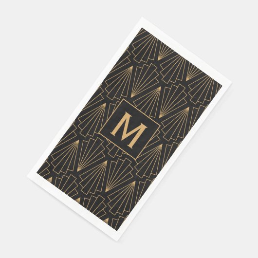 Serviette En Papier Motif Monogram Gold et Black Art Déco (Coin)