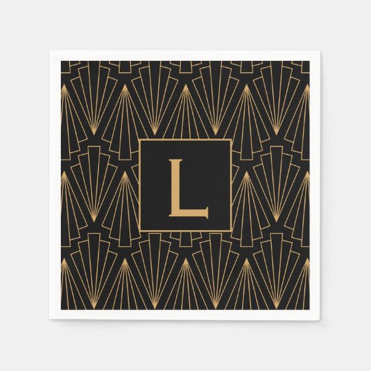 Serviette En Papier Motif Monogram Gold et Black Art Déco (Devant)