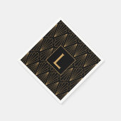 Serviette En Papier Motif Monogram Gold et Black Art Déco (Coin)