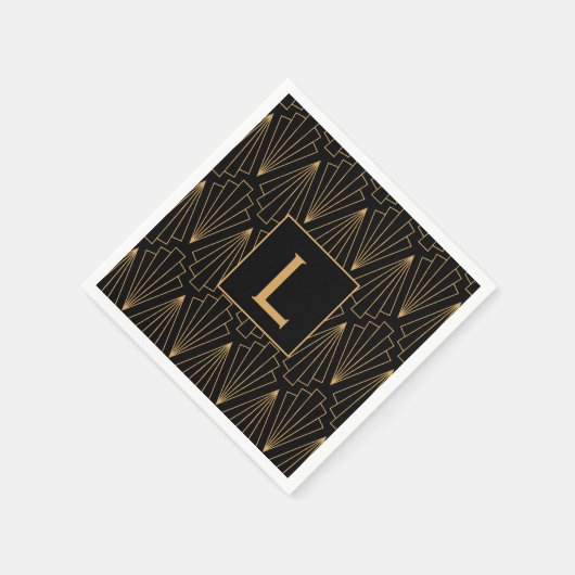 Serviette En Papier Motif Monogram Gold et Black Art Déco (Coin)