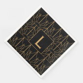 Serviette En Papier Motif Monogram Gold et Black Art Déco (Coin)
