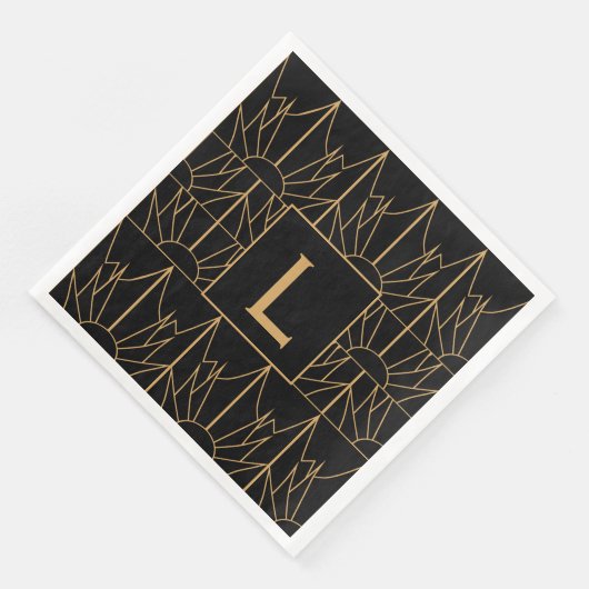 Serviette En Papier Motif Monogram Gold et Black Art Déco (Coin)