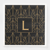 Serviette En Papier Motif Monogram Gold et Black Art Déco (Devant)