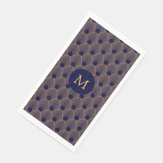 Serviette En Papier Motif Monogram Gold et Blue Art Déco (Coin)