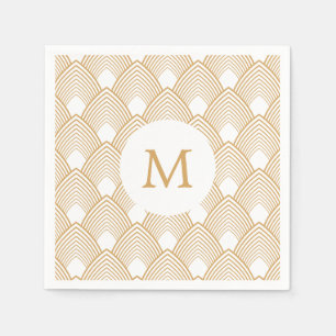 Serviette En Papier Motif Monogram Gold et White Art Déco