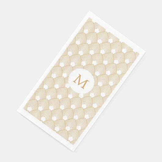Serviette En Papier Motif Monogram Gold et White Art Déco (Coin)