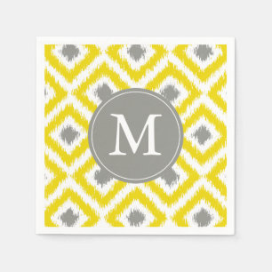 Serviette En Papier Motif Monogramme des diamants de l'Ikat jaune et g