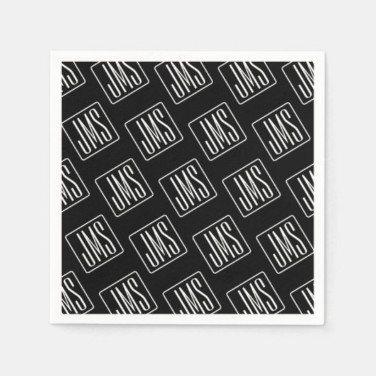 Serviette En Papier Motif monogramme moderne | Noir & Blanc (Devant)