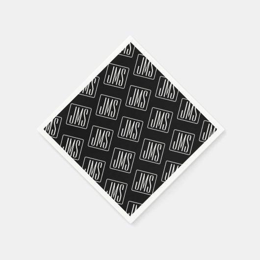 Serviette En Papier Motif monogramme moderne | Noir & Blanc (Coin)