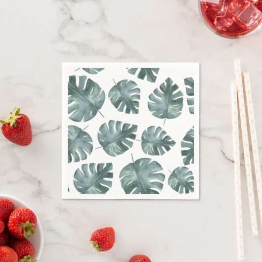 Serviette En Papier Motif Monstera couleur bleu vert (En situation)