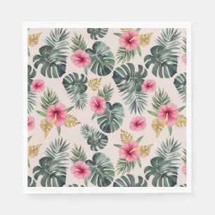 Serviette En Papier Motif Monstera et Hibiscus