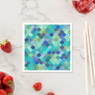 Serviette En Papier Motif mosaïque marocain bleu aqua