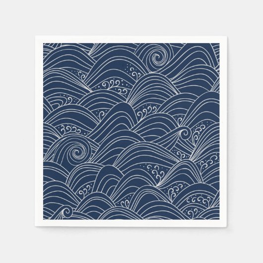 Serviette En Papier Motif motif à vague japonais bleu foncé (Devant)