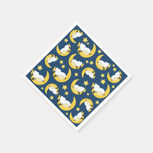 Serviette En Papier Motif mouton, Mouton couché, Lune, Étoiles (Coin)