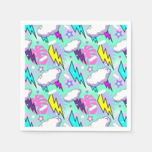 Serviette En Papier Motif Neon Lightning Bolts & Stars