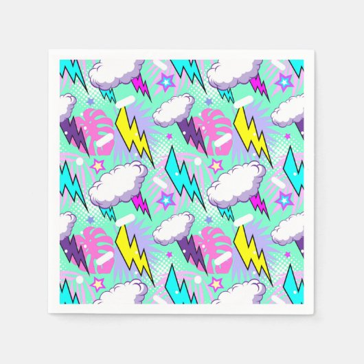 Serviette En Papier Motif Neon Lightning Bolts & Stars (Devant)