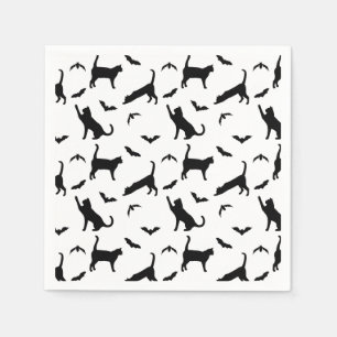Serviette En Papier Motif noir élégant de chats et de chauves-souris p