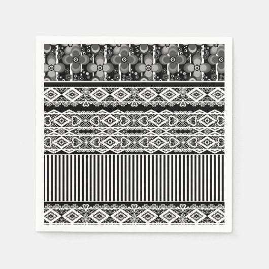 Serviette En Papier Motif noir et blanc avec dentelle et patchwork (Devant)