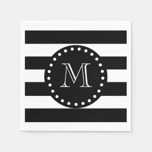 Serviette En Papier Motif noir et blanc, Monogramme noir