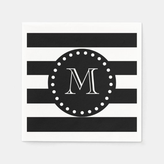 Serviette En Papier Motif noir et blanc, Monogramme noir (Devant)