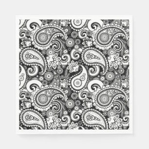 Serviette En Papier Motif noir et blanc Paisley