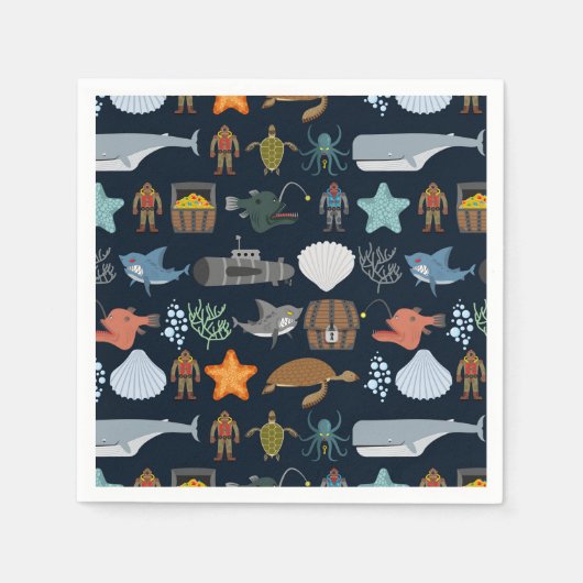 Serviette En Papier Motif Océan Habitants (Devant)
