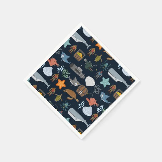 Serviette En Papier Motif Océan Habitants (Coin)