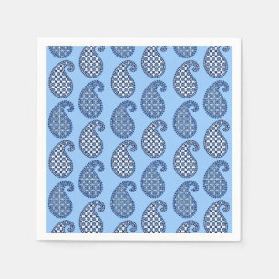 Serviette En Papier Motif Paisley, bleu ciel, marine et blanc