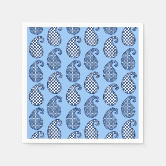Serviette En Papier Motif Paisley, bleu ciel, marine et blanc (Devant)