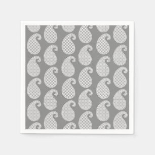 Serviette En Papier Motif Paisley, gris argenté / gris et blanc