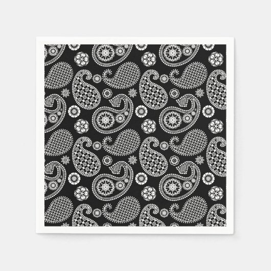 Serviette En Papier Motif Paisley, noir et blanc (Devant)