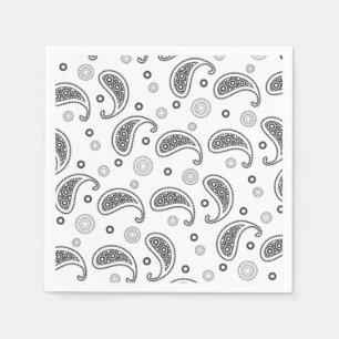 Serviette En Papier Motif Paisley Noir et blanc