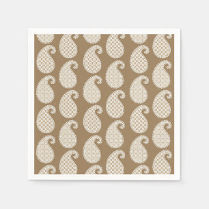 Serviette En Papier Motif Paisley, taupe tan et blanc