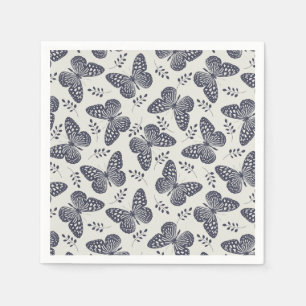 Serviette En Papier Motif papillon bleu foncé sur fond gris
