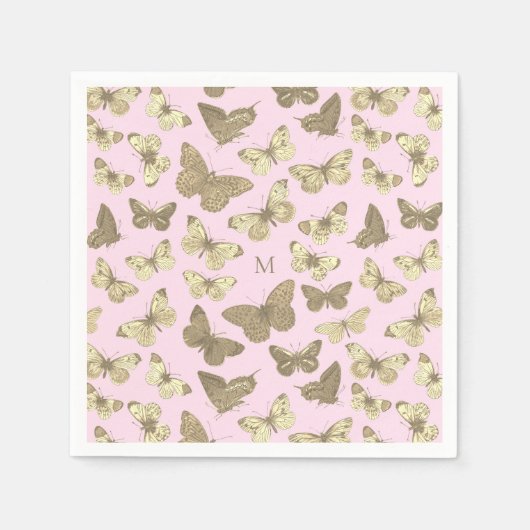 Serviette En Papier Motif papillon or rose mignon monogramme (Devant)