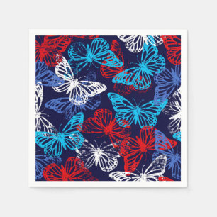Serviette En Papier Motif papillon patriotique rouge blanc et bleu