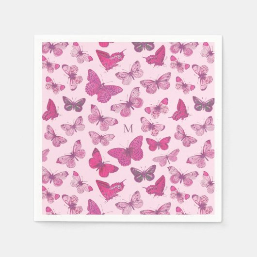 Serviette En Papier Motif papillon rose fille mignonne monogramme (Devant)