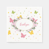 Serviette En Papier Motif Pastel Butterfly avec Fleurs et Nom (Devant)