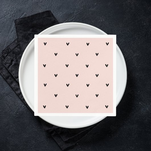 Serviette En Papier Motif Pastel Moderne Rose et Coeurs Noirs