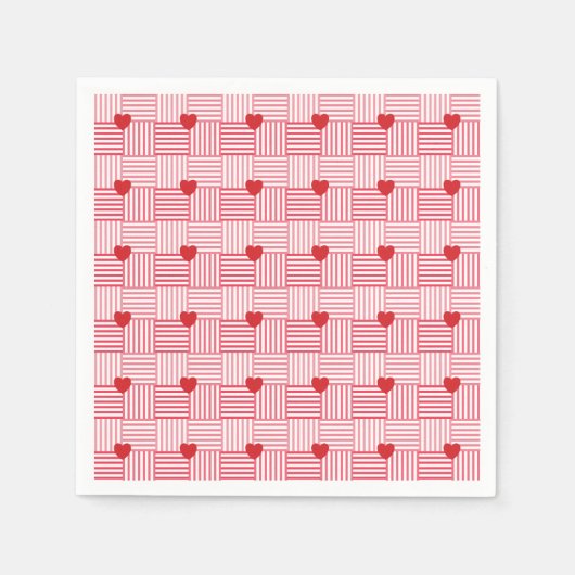Serviette En Papier Motif Patchwork Cœurs Rayés  (Devant)