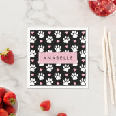 Serviette En Papier Motif Paw, Paws Blanches, Coeurs Rose, Votre Nom (En situation)