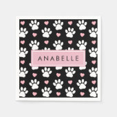 Serviette En Papier Motif Paw, Paws Blanches, Coeurs Rose, Votre Nom (Devant)