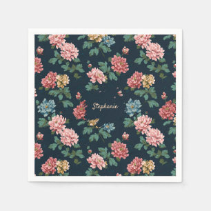 Serviette En Papier Motif Peony vintage coloré sur Arrière - plan noir