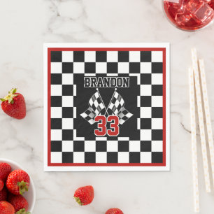 Serviette En Papier Motif personnalisé de drapeau à damier noir et bla