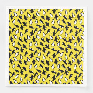 Serviette En Papier Motif pingouin noir blanc mignon sur fond jaune