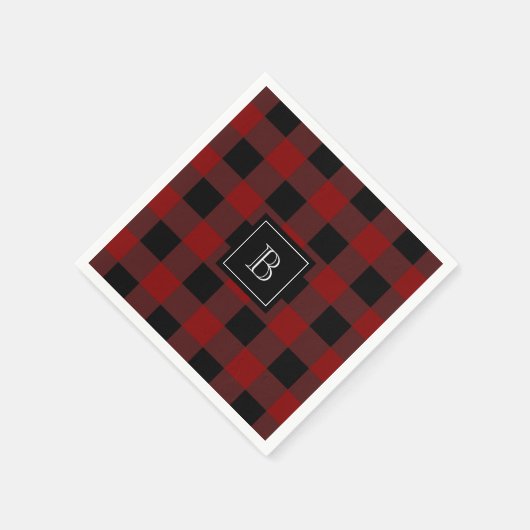 Serviette En Papier Motif Plaid Rustique Buffalo Monogramme initial (Coin)