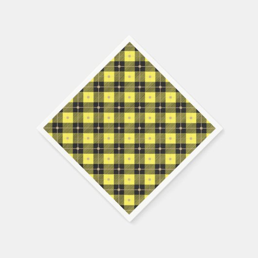 Serviette En Papier Motif plaid tendance noir Jaune (Coin)