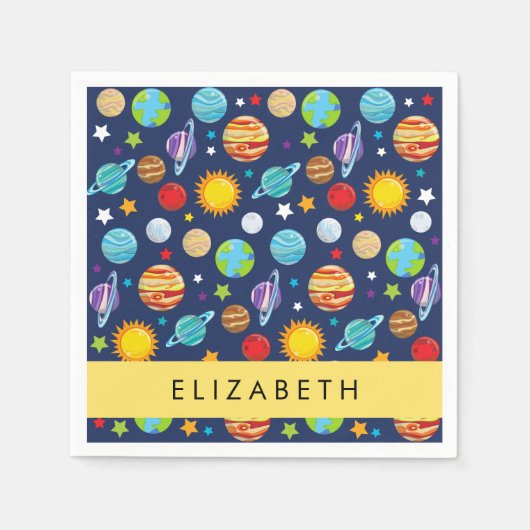 Serviette En Papier Motif, Planètes, Étoiles, Cosmos, Votre Nom (Devant)