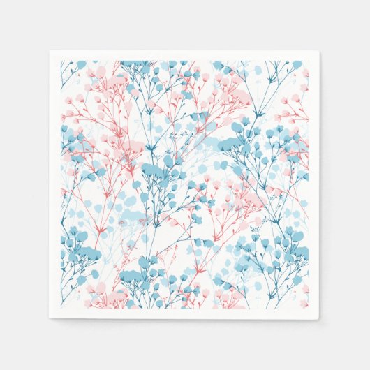 Serviette En Papier Motif Plante rose et bleu printemps (Devant)
