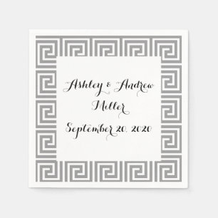 Serviette En Papier Motif principal grec gris et blanc classique